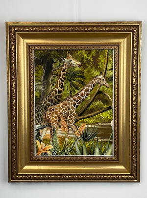 savanna Giraffes Art Print Gold Custom Frame